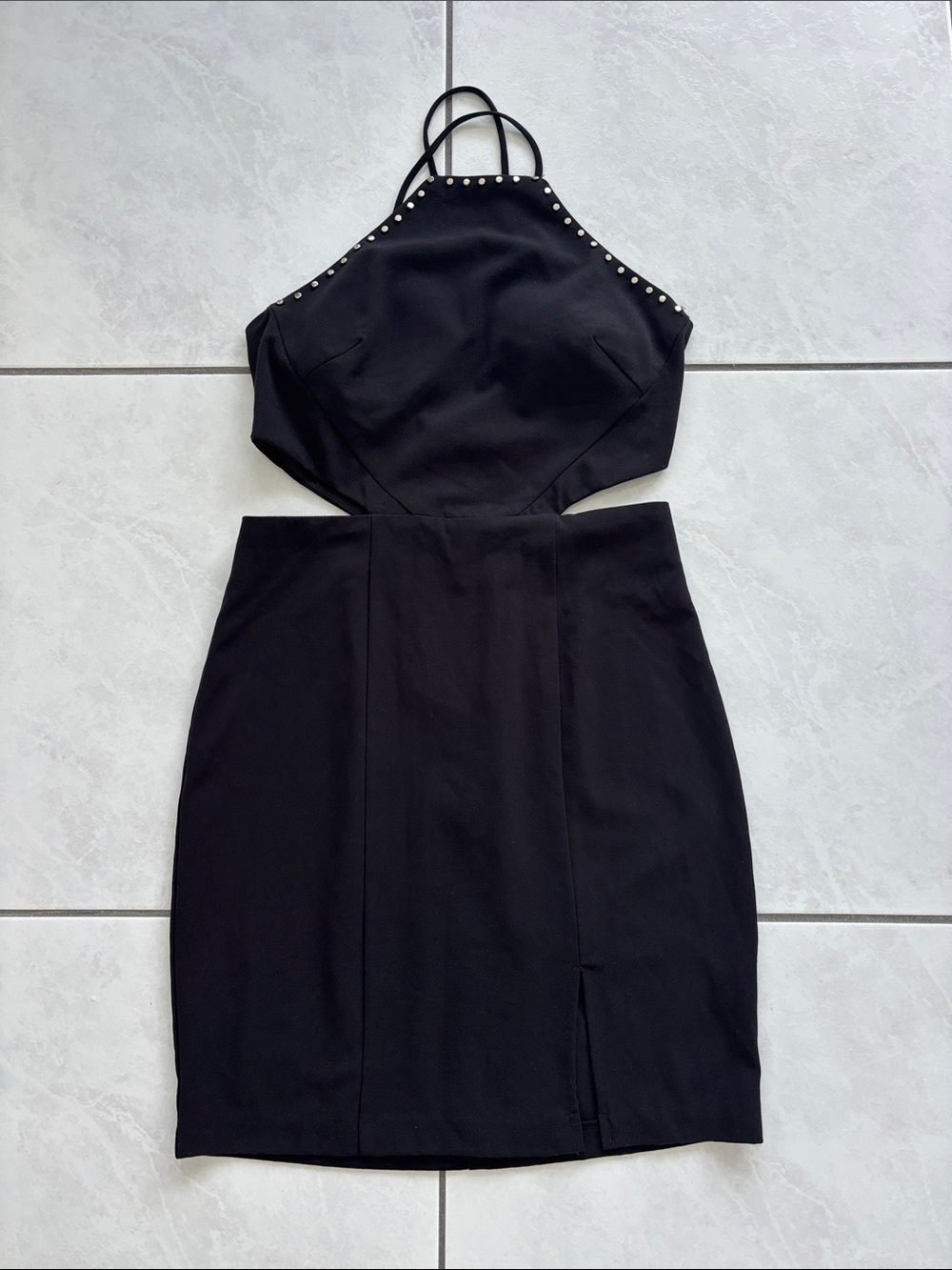 City Studio Black Halter Mini Dress with Stud Trim Size 5